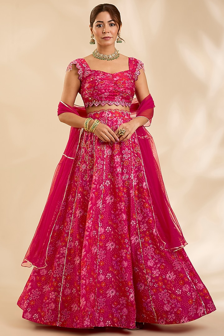 Red Raw Silk Zardosi Embroidered Kalidar Wedding Lehenga Set by Poornima NS at Pernia's Pop Up Shop