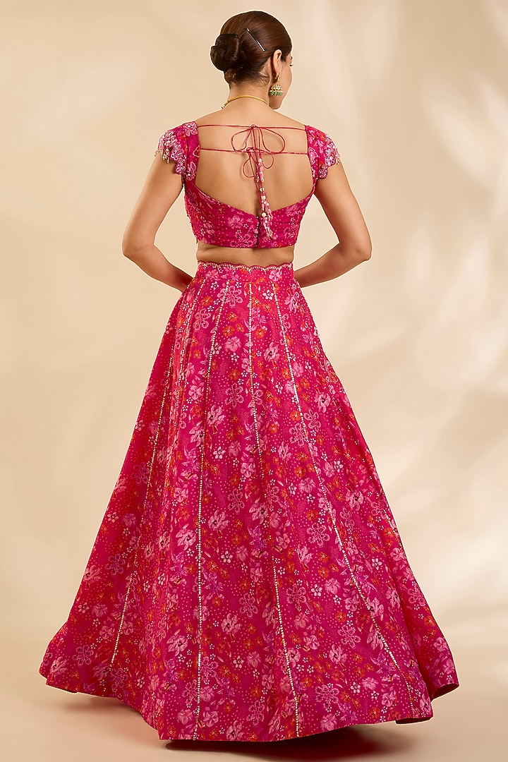 Red Raw Silk Zardosi Embroidered Kalidar Wedding Lehenga Set by Poornima NS at Pernia's Pop Up Shop