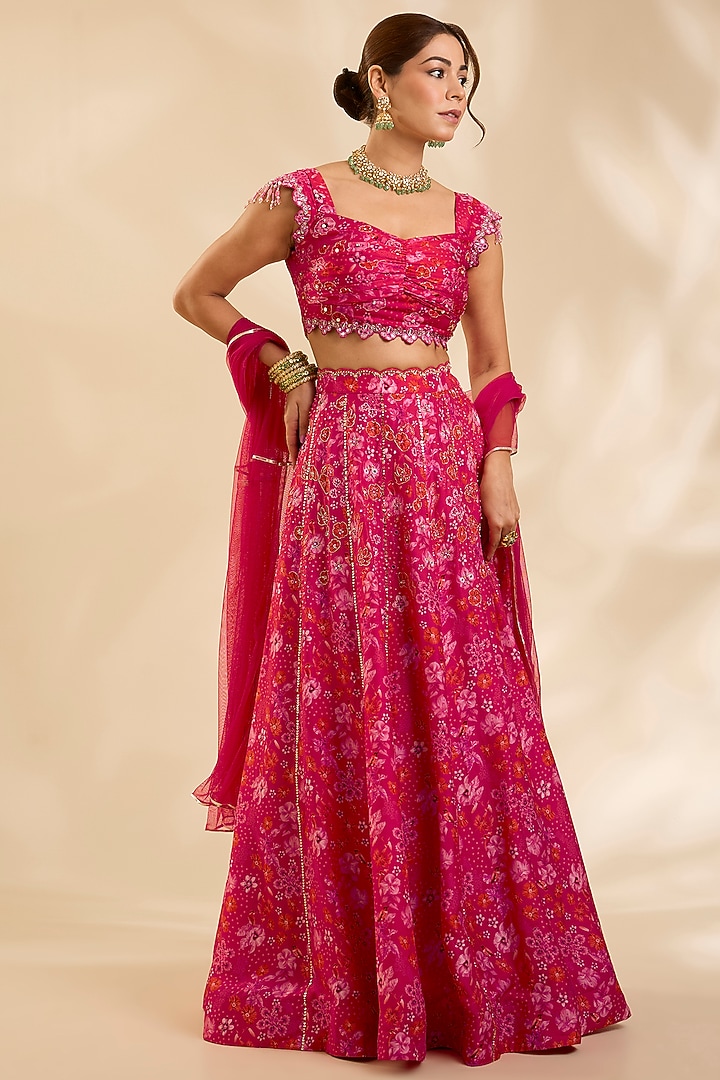 Red Raw Silk Zardosi Embroidered Kalidar Wedding Lehenga Set by Poornima NS at Pernia's Pop Up Shop