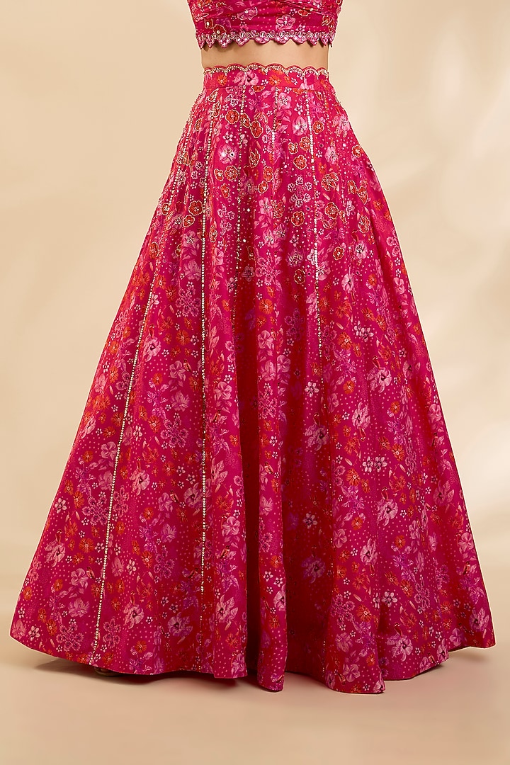 Red Raw Silk Zardosi Embroidered Kalidar Wedding Lehenga Set by Poornima NS at Pernia's Pop Up Shop