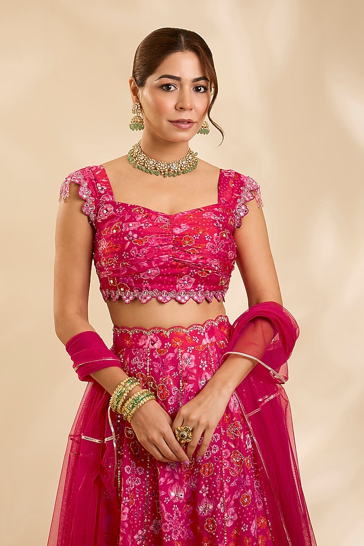 Red Raw Silk Zardosi Embroidered Kalidar Wedding Lehenga Set by Poornima NS at Pernia's Pop Up Shop