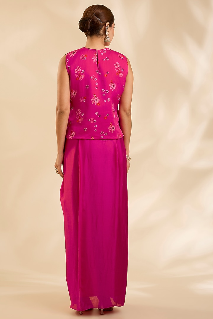 Red Crepe Silk Cutdana Embroidered Drape Skirt Set by Poornima NS at Pernia's Pop Up Shop
