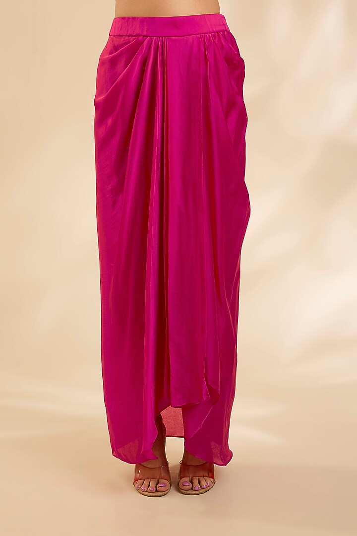 Red Crepe Silk Cutdana Embroidered Drape Skirt Set by Poornima NS at Pernia's Pop Up Shop