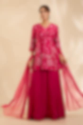 Pink Raw Silk Zardosi Embroidered Kurta Set by Poornima NS at Pernia's Pop Up Shop