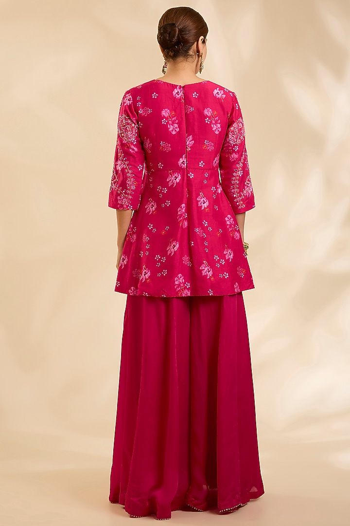 Pink Raw Silk Zardosi Embroidered Kurta Set by Poornima NS at Pernia's Pop Up Shop