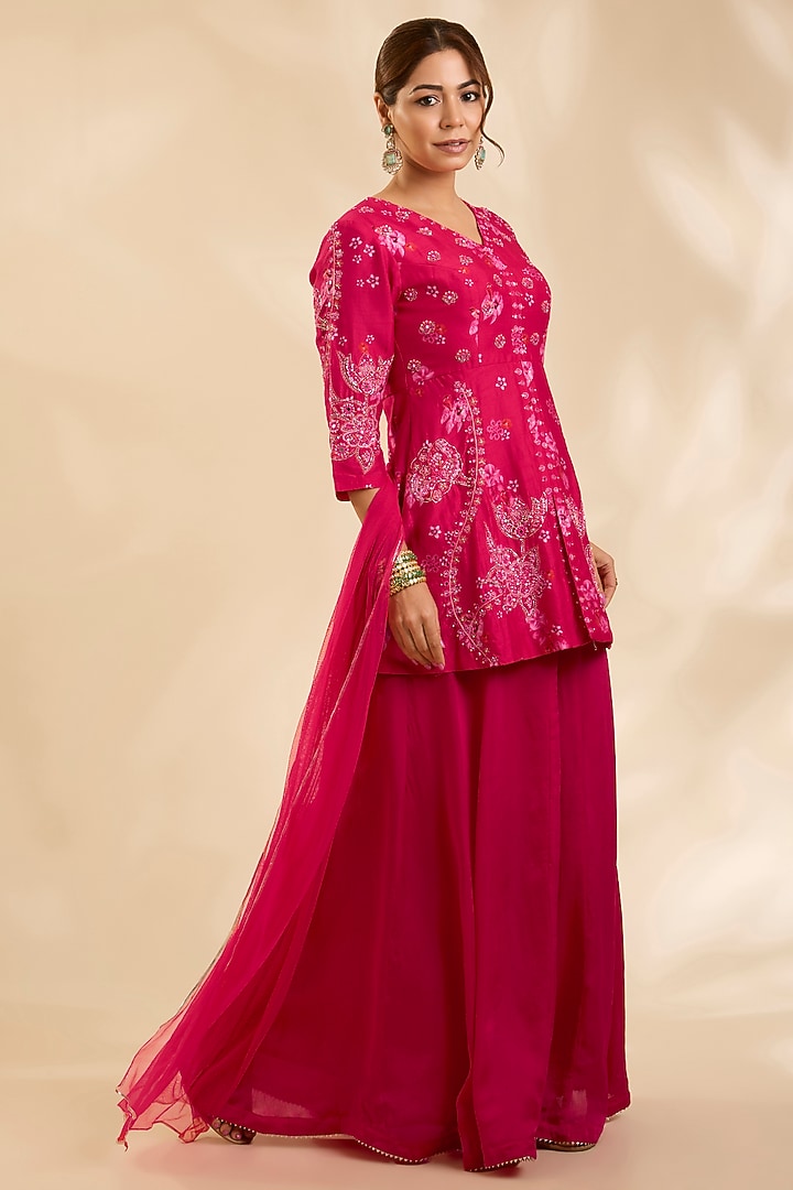 Pink Raw Silk Zardosi Embroidered Kurta Set by Poornima NS at Pernia's Pop Up Shop
