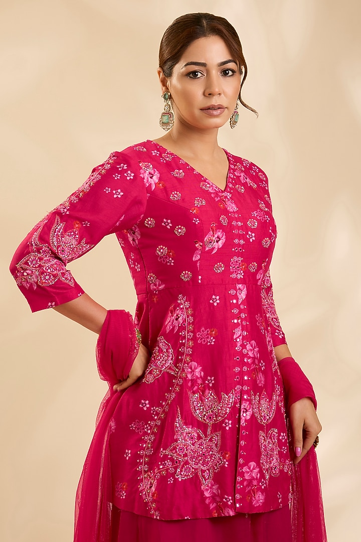 Pink Raw Silk Zardosi Embroidered Kurta Set by Poornima NS at Pernia's Pop Up Shop