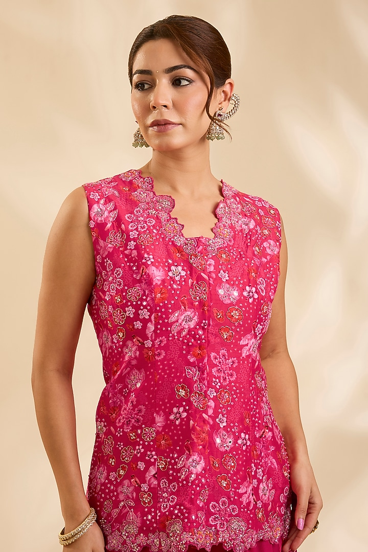 Red Raw Silk Zardosi Embroidered Jacket Set by Poornima NS at Pernia's Pop Up Shop