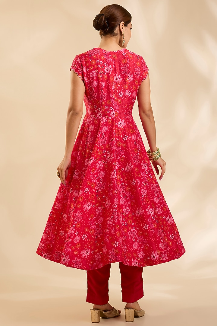 Red Raw Silk Zardosi Embroidered Party Wear Anarkali Set by Poornima NS at Pernia's Pop Up Shop
