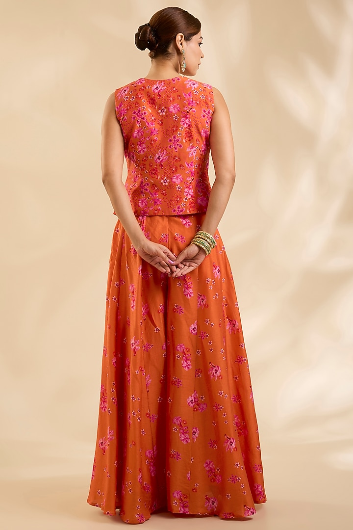 Orange Raw Silk Zardosi Embroidered Jacket Set by Poornima NS at Pernia's Pop Up Shop