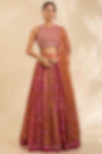 Honey Brown Crepe Silk Cutdana Embroidered Kalidar Wedding Lehenga Set by Poornima NS at Pernia's Pop Up Shop