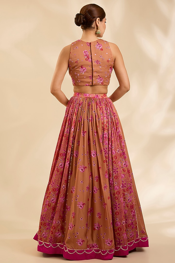 Honey Brown Crepe Silk Cutdana Embroidered Kalidar Wedding Lehenga Set by Poornima NS at Pernia's Pop Up Shop