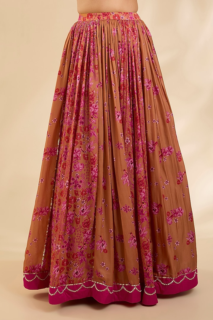 Honey Brown Crepe Silk Cutdana Embroidered Kalidar Wedding Lehenga Set by Poornima NS at Pernia's Pop Up Shop