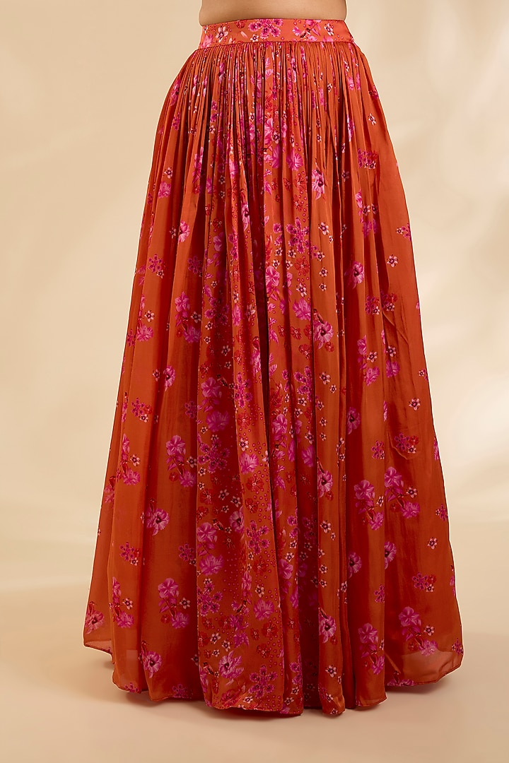 Orange Crepe Silk Cutdana Embroidered Kalidar Wedding Lehenga Set by Poornima NS at Pernia's Pop Up Shop