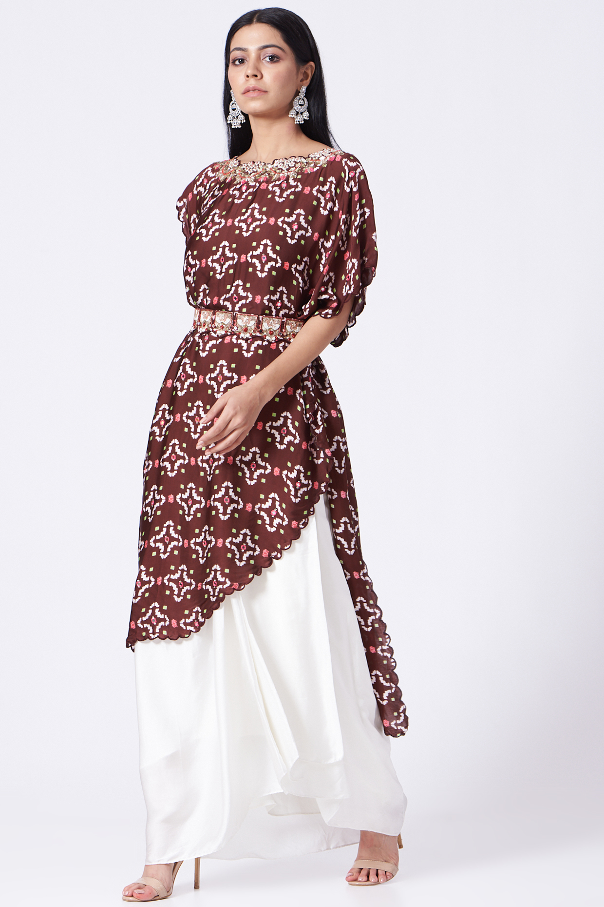 Brown Digital Printed Cape Set by Poornima NS