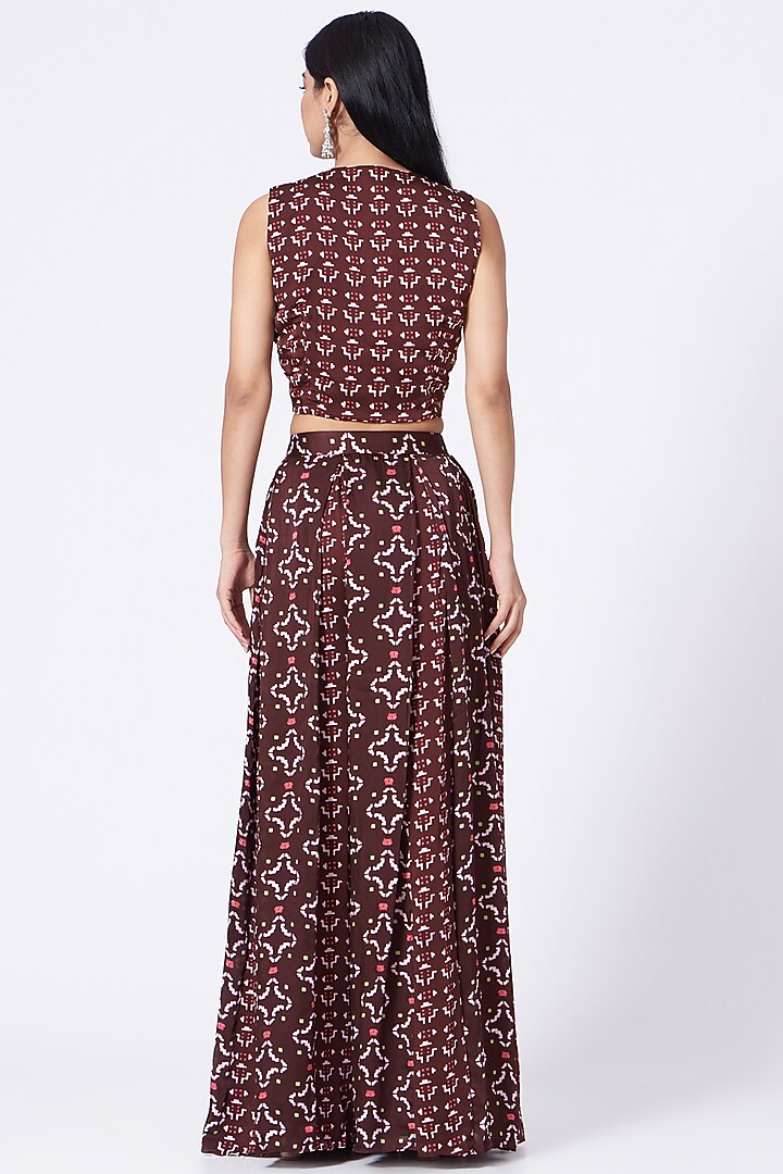 Brown Printed Pleated Pant Set by Poornima NS at Pernia's Pop Up Shop