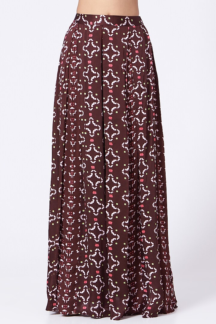 Brown Printed Pleated Pant Set by Poornima NS at Pernia's Pop Up Shop