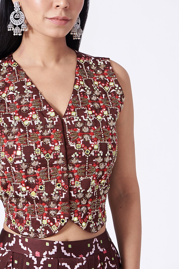 Brown Printed Pleated Pant Set by Poornima NS at Pernia's Pop Up Shop
