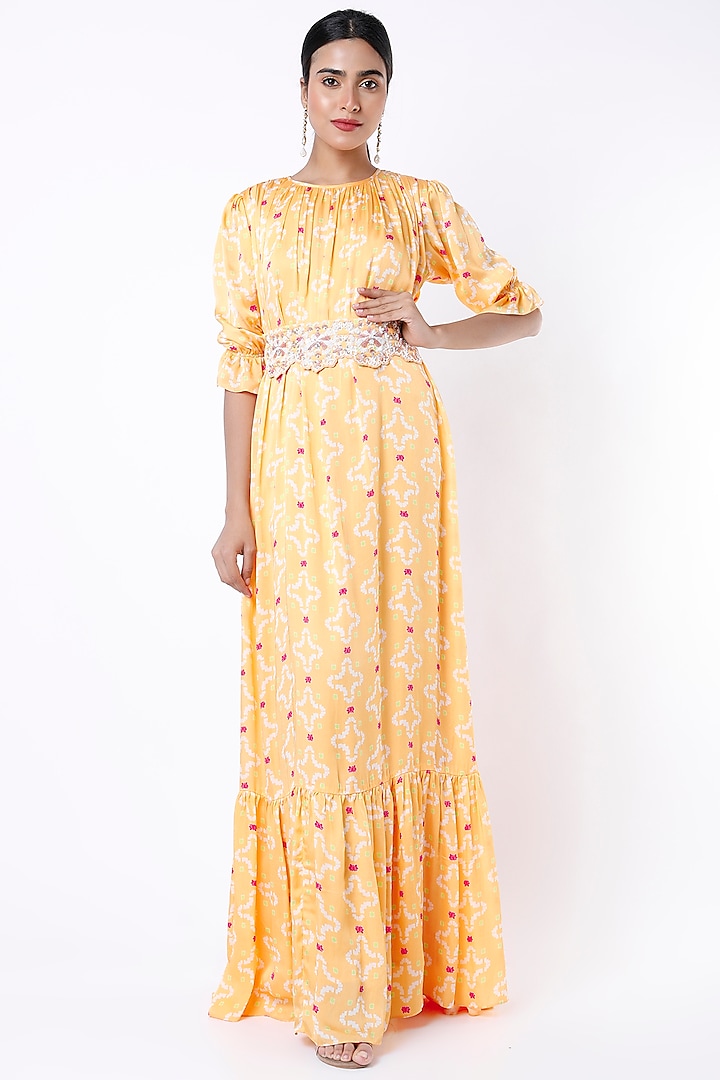 Wheat Colored Digital Printed Maxi Dress by Poornima NS at Pernia's Pop Up Shop