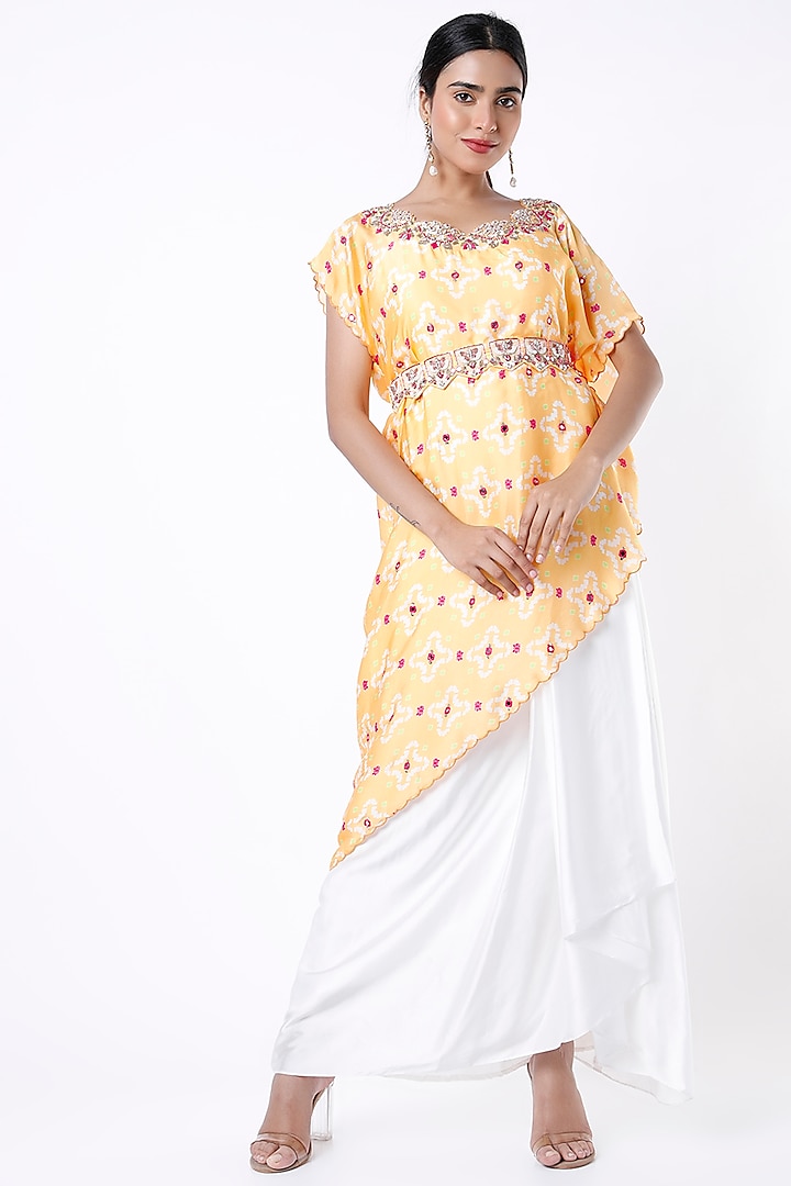 White Satin Silk Draped Skirt Set by Poornima NS at Pernia's Pop Up Shop