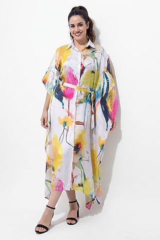 Multi-Colored Vegan Silk Printed Kaftan Maxi Dress by POP SUGAR