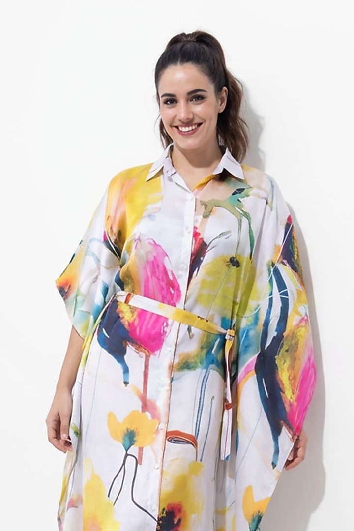 Multi-Colored Vegan Silk Printed Kaftan Maxi Summer Dress by POP SUGAR at Pernia's Pop Up Shop