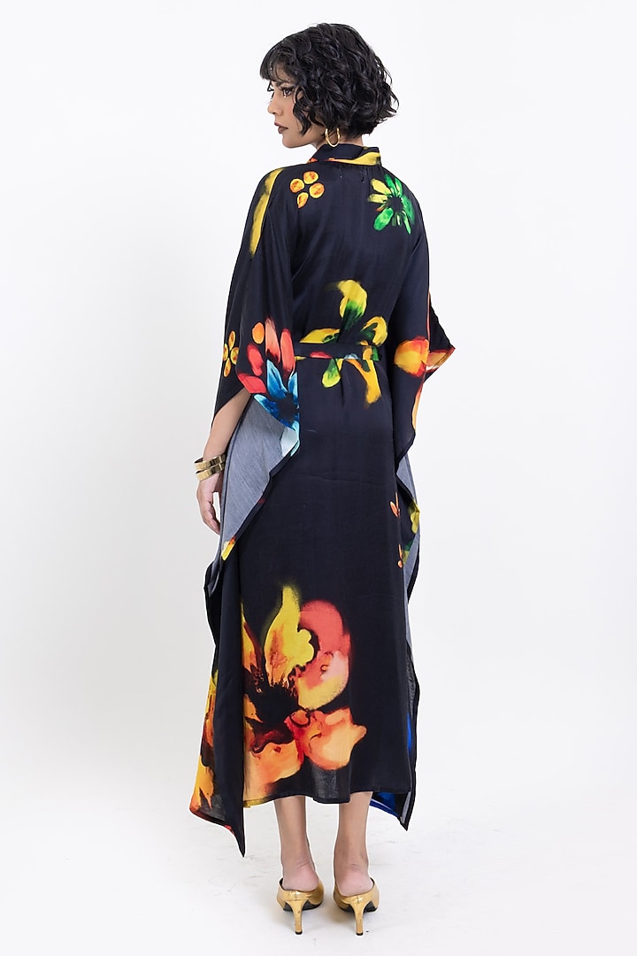 Black Vegan Silk Printed Kaftan Maxi Summer Dress by POP SUGAR at Pernia's Pop Up Shop