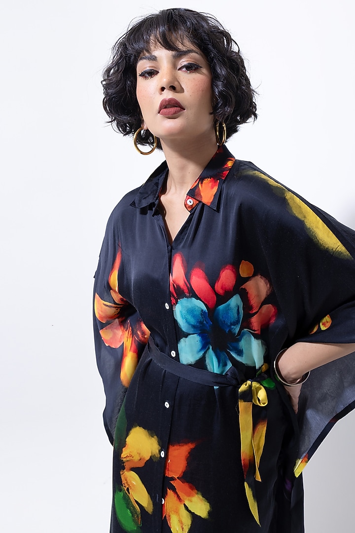 Black Vegan Silk Printed Kaftan Maxi Summer Dress by POP SUGAR at Pernia's Pop Up Shop