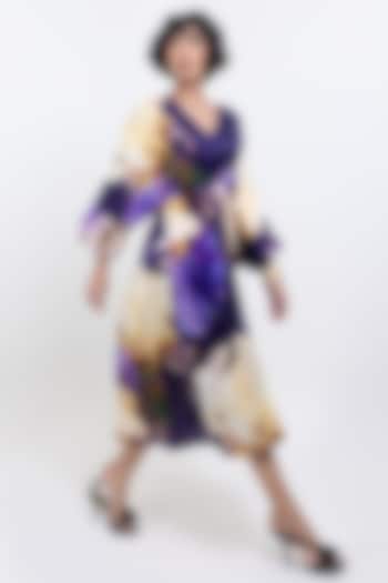 Purple Vegan Silk Printed Kimono Midi Summer Dress by POP SUGAR at Pernia's Pop Up Shop