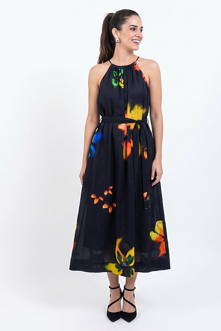 Blue & White Vegan Silk Printed Maxi Summer Dress by POP SUGAR at Pernia's Pop Up Shop