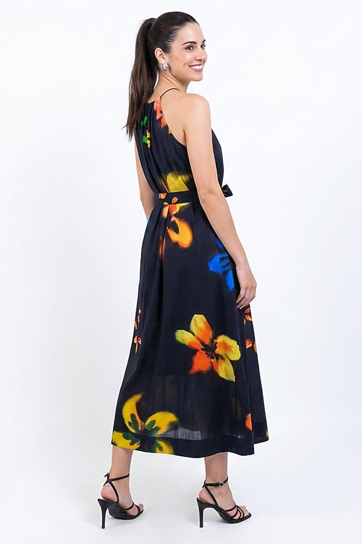 Blue & White Vegan Silk Printed Maxi Summer Dress by POP SUGAR at Pernia's Pop Up Shop