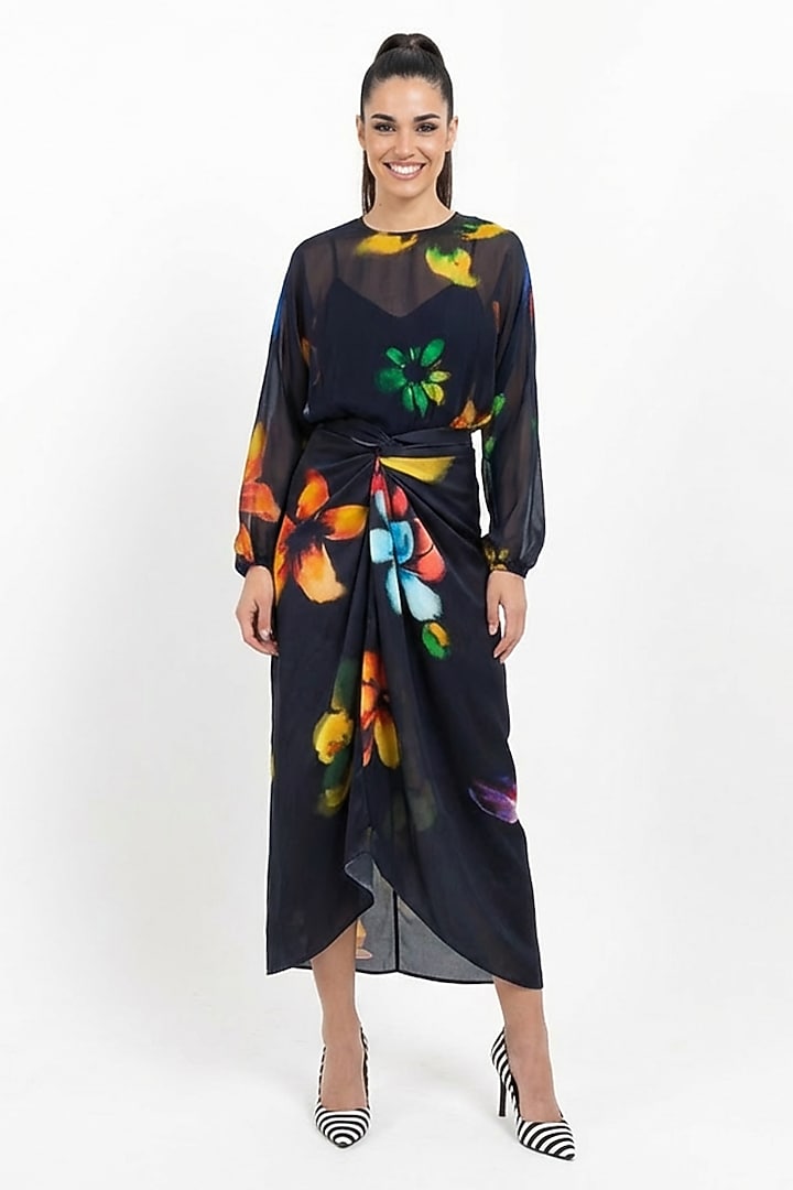 Black Organza Printed Top by POP SUGAR at Pernia's Pop Up Shop