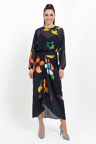 Black Organza Printed Top by POP SUGAR