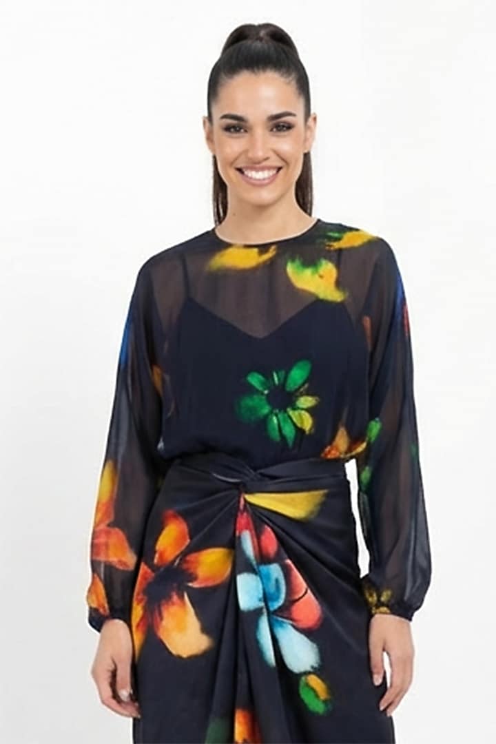 Black Organza Printed Top by POP SUGAR at Pernia's Pop Up Shop