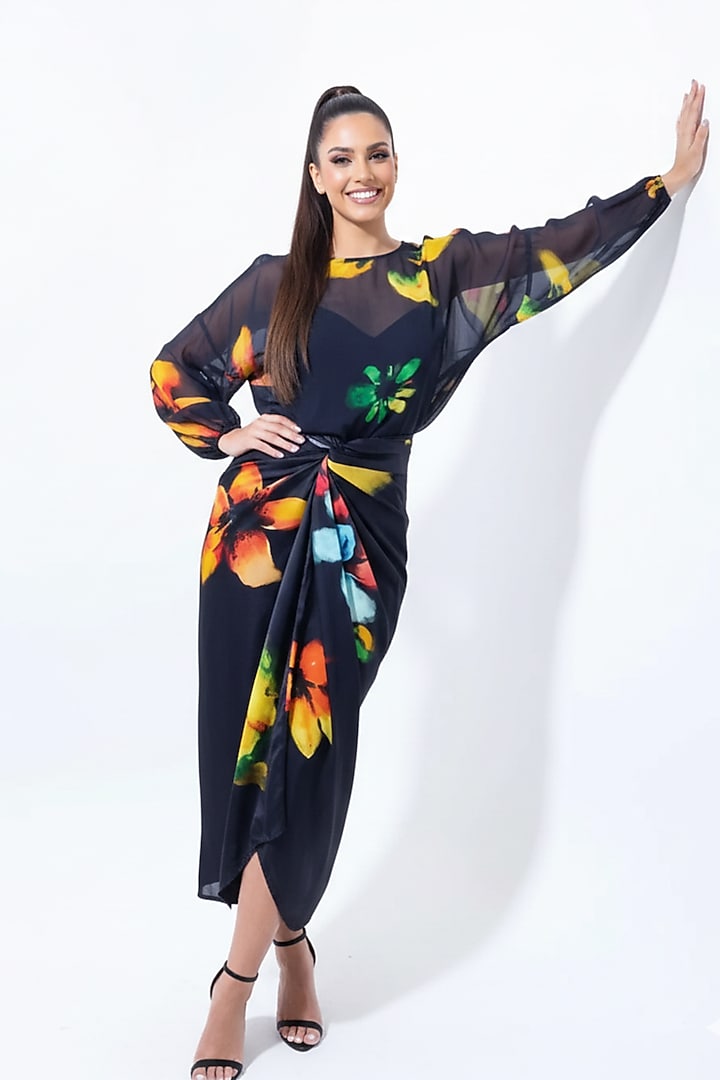 Black Organza Printed Top by POP SUGAR at Pernia's Pop Up Shop