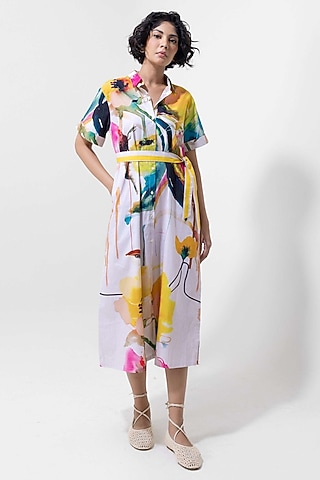 Multi-Colored Cotton Printed Shirt Dress by POP SUGAR