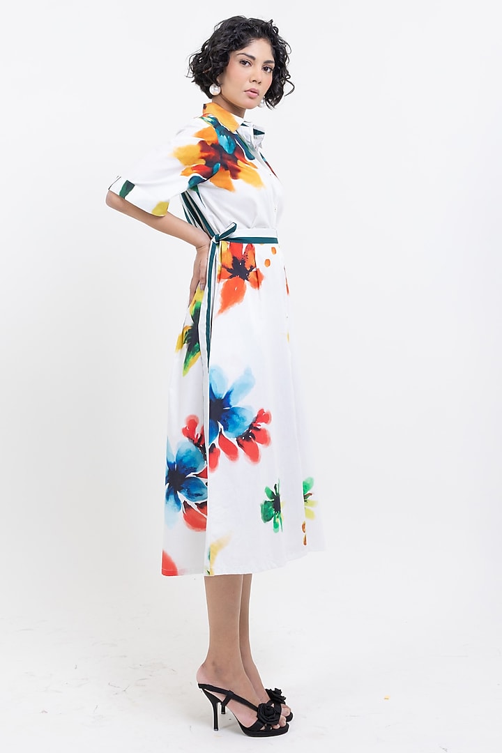 White Cotton Printed Midi Summer Dress by POP SUGAR at Pernia's Pop Up Shop