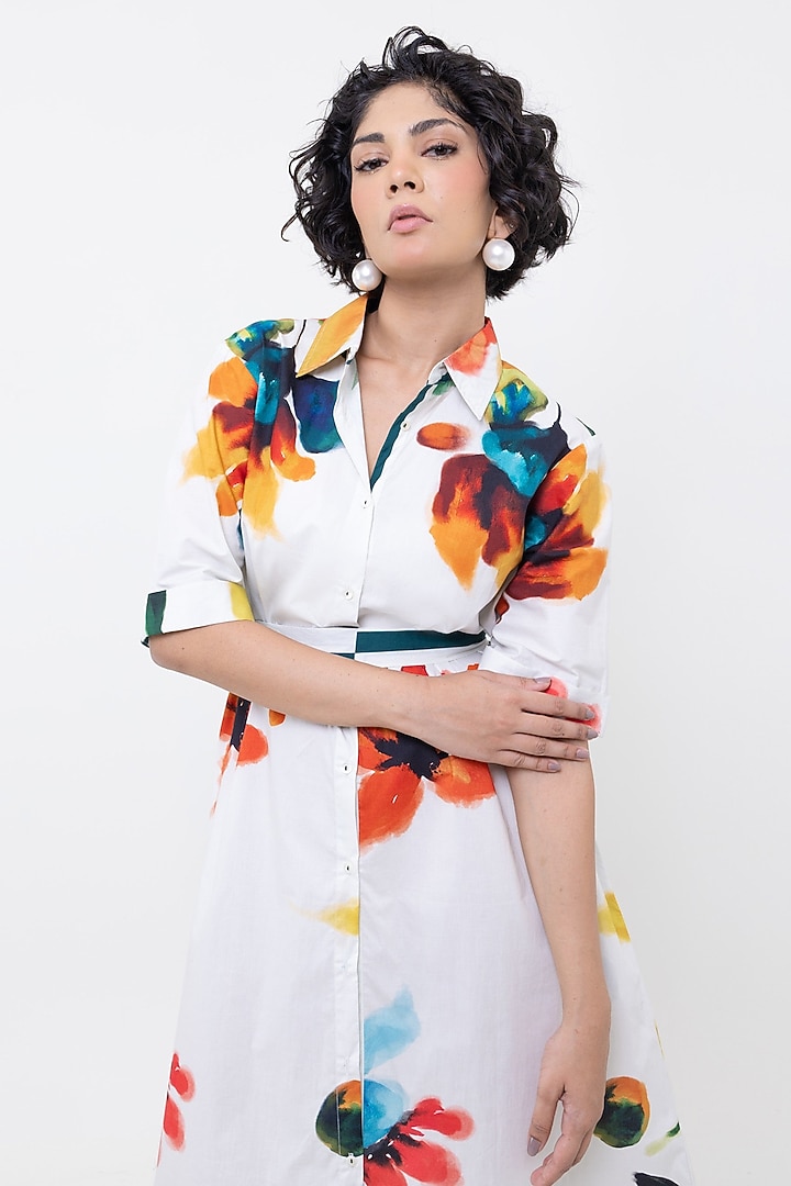 White Cotton Printed Midi Summer Dress by POP SUGAR at Pernia's Pop Up Shop