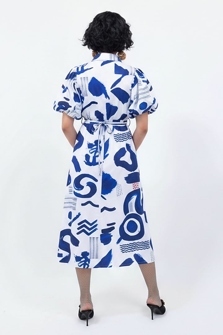 Indigo Blue Cotton Printed Shirt Summer Dress by POP SUGAR at Pernia's Pop Up Shop
