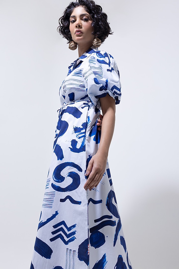 Indigo Blue Cotton Printed Shirt Summer Dress by POP SUGAR at Pernia's Pop Up Shop