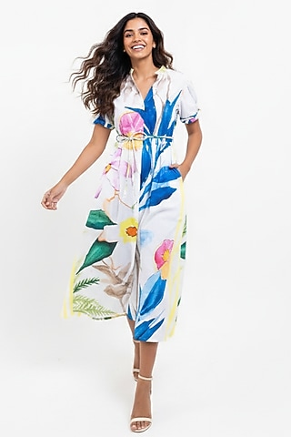Multi-Colored Cotton Printed Midi Dress by POP SUGAR