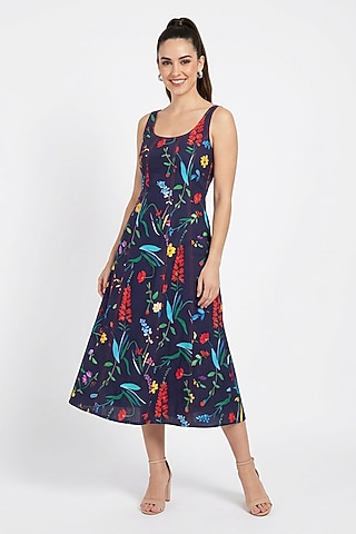 Multi-Colored Cotton Printed Midi Dress by POP SUGAR