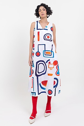 Multi-Colored Cotton Printed Midi Dress by POP SUGAR