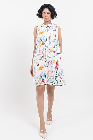 White Cotton Printed Dress by POP SUGAR