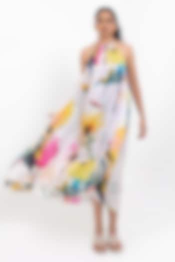 White Vegan Silk Floral Printed Summer Dress by POP SUGAR at Pernia's Pop Up Shop