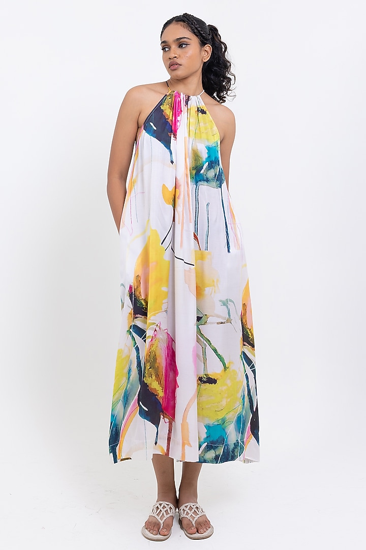 Black Vegan Silk Printed Maxi Summer Dress by POP SUGAR at Pernia's Pop Up Shop