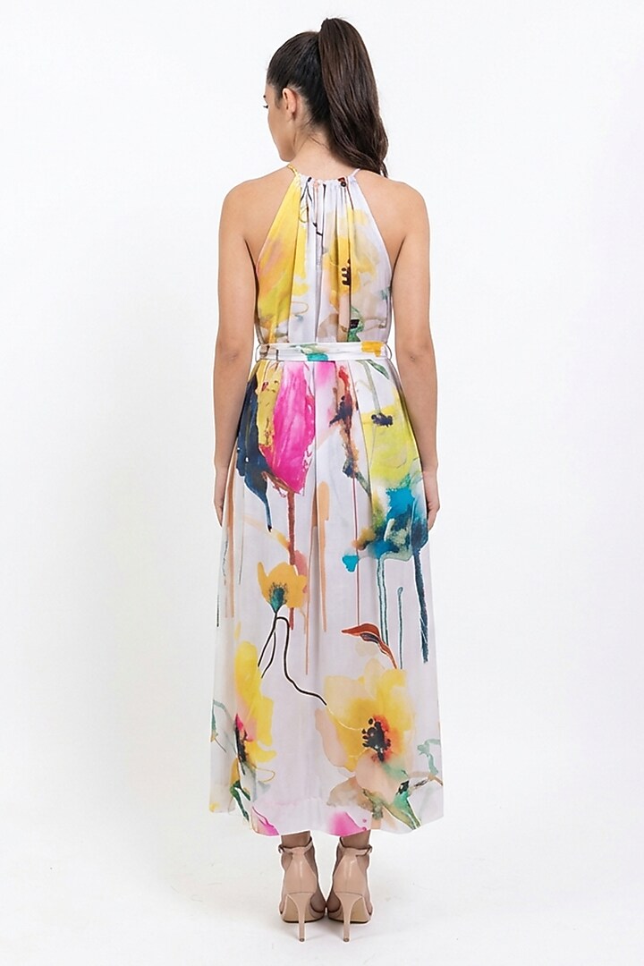Black Vegan Silk Printed Maxi Summer Dress by POP SUGAR at Pernia's Pop Up Shop