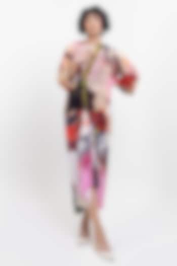 Red Vegan Silk Abstract Printed Draped Skirt by POP SUGAR at Pernia's Pop Up Shop