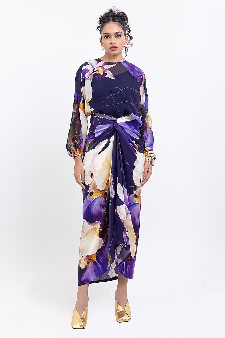 Jamuni Vegan Silk Floral Printed Draped Skirt by POP SUGAR at Pernia's Pop Up Shop