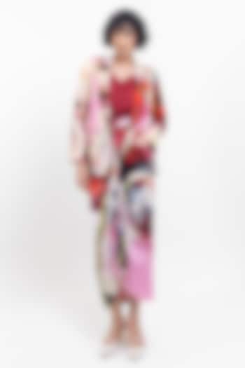 Red Vegan Silk Abstract Printed Blazer by POP SUGAR at Pernia's Pop Up Shop